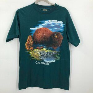VTG Buffalo Nature Eagle Products‎ Colorado Men's T Shirt Size Medium Green 90s